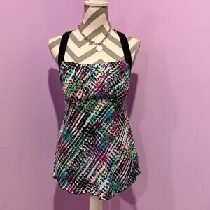 Multi coloured black self tie top